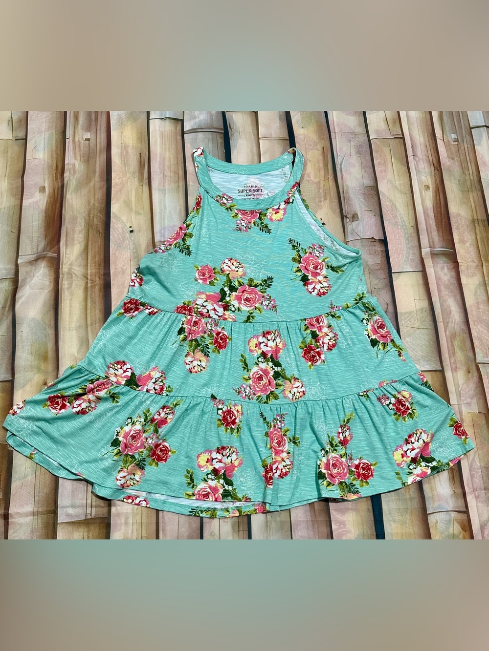 Torrid Super Soft Floral Tiered Tank Top Mint Green Size 1